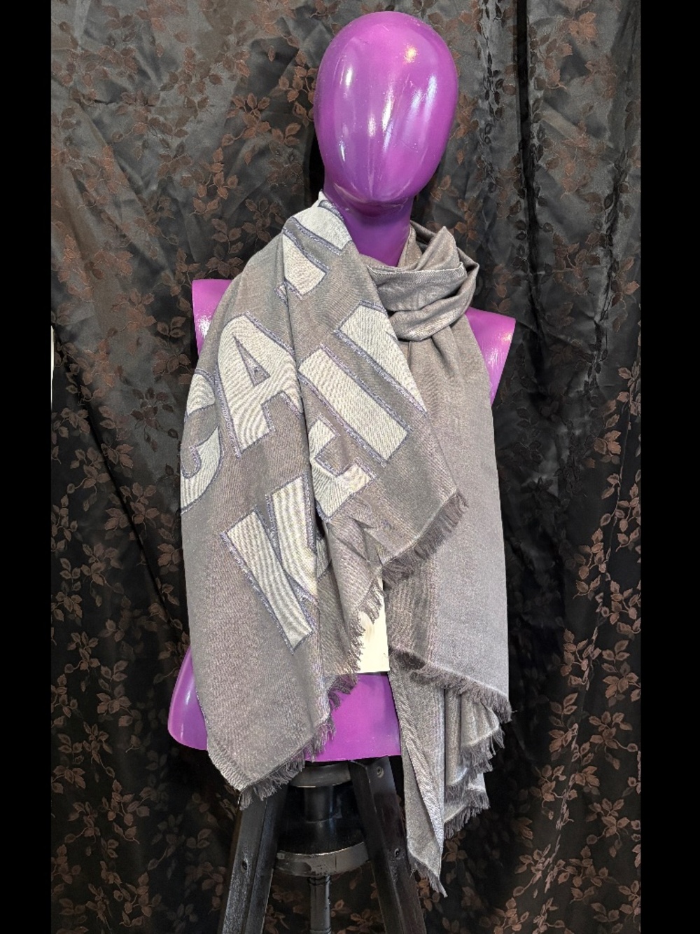 Calvin Klein Unisex Cutout Cotton Blend Scarf : Gray/Lt Gray New Sample CK1160